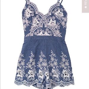 “Rosio” Chambray Lace Romper